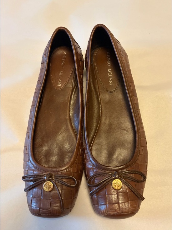 ANTONIO MELANI Shoes - ANTONIO MELANI Brown Woven Leather Ballet Flats with Bow